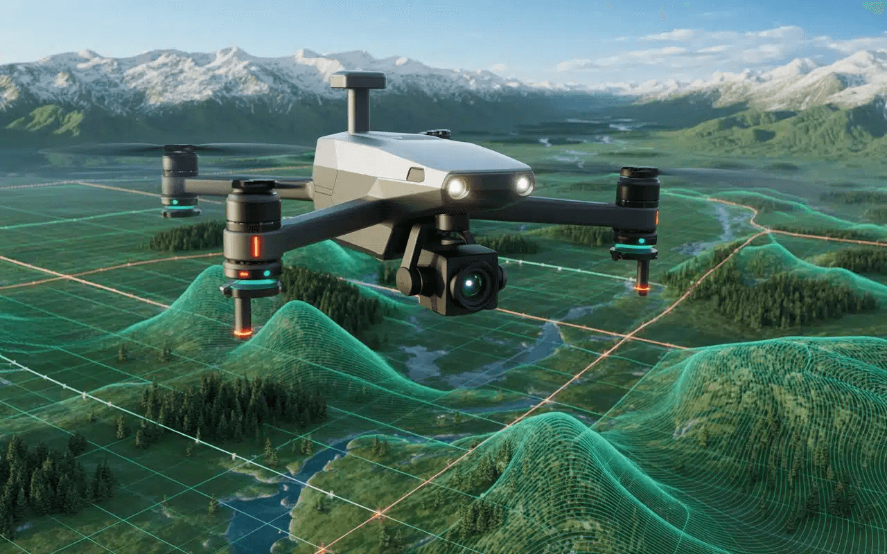 Dron generant un model 3D del relleu d'una vall